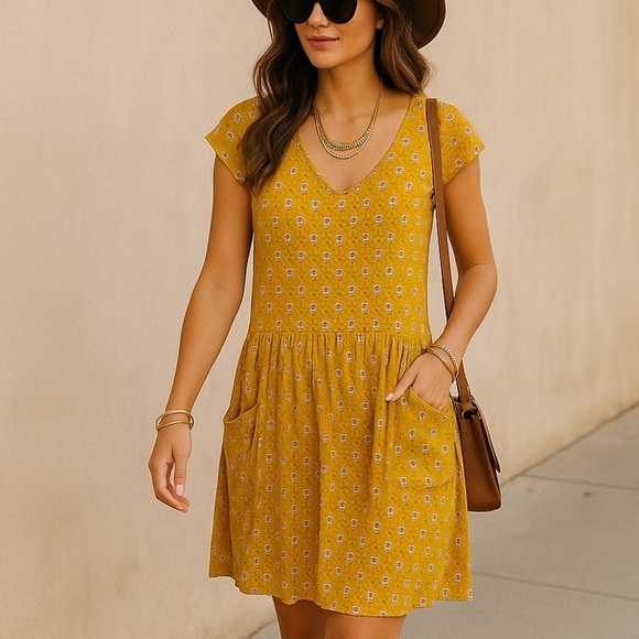 Garnet Hill yellow floral crepe/ shift dress ❤️ - Picture 1 of 8